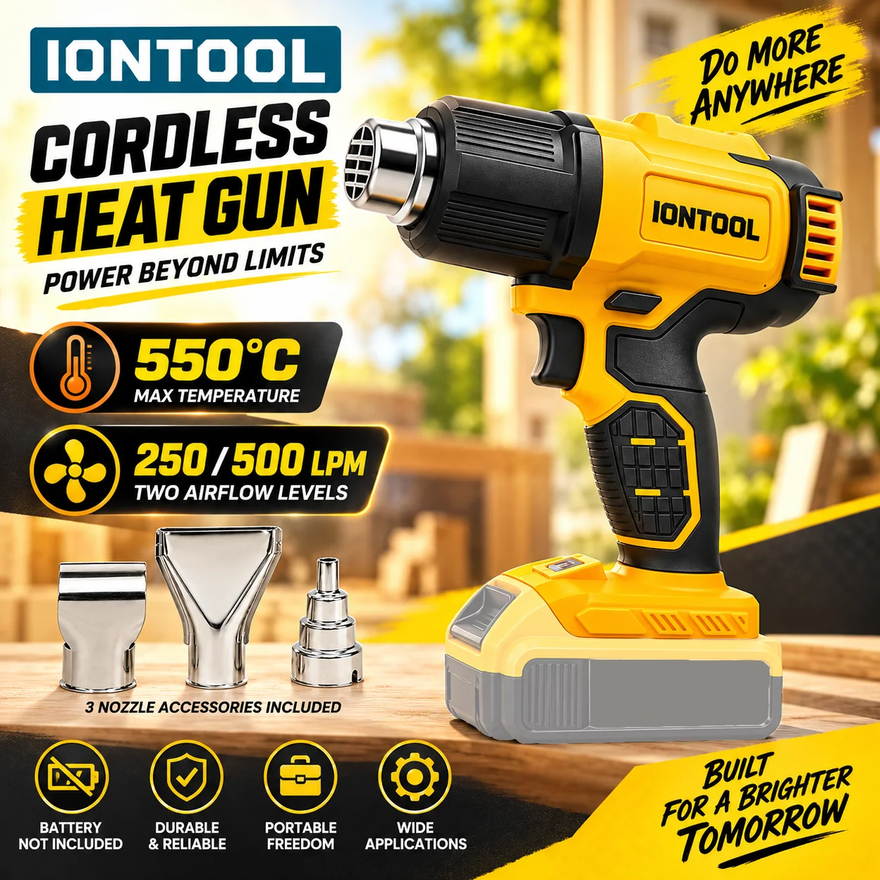 Cordless Heat Gun For Shrink Tubing - IONTOOL 550 ℃ コードレスヒートガン：熱収縮チューブの取り付け、塗料の剥離、接着剤の軟化、パイプの解凍に使用。