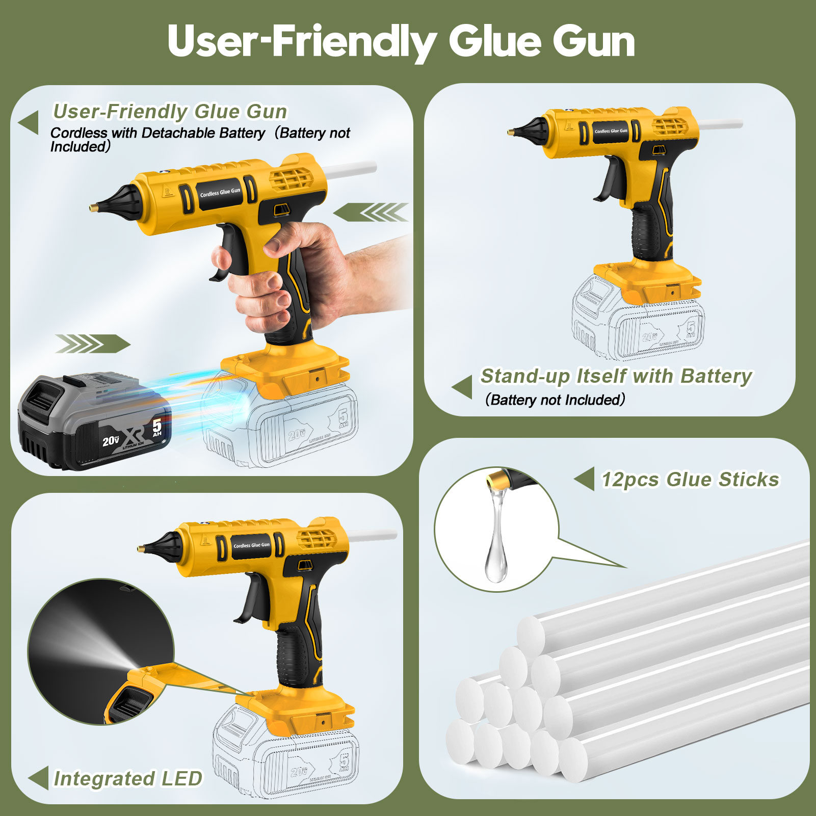 DeWalt 20Vバッテリー対応の100Wコードレスホット - Hot Melt Glue Gun Cordless のレビューと価格