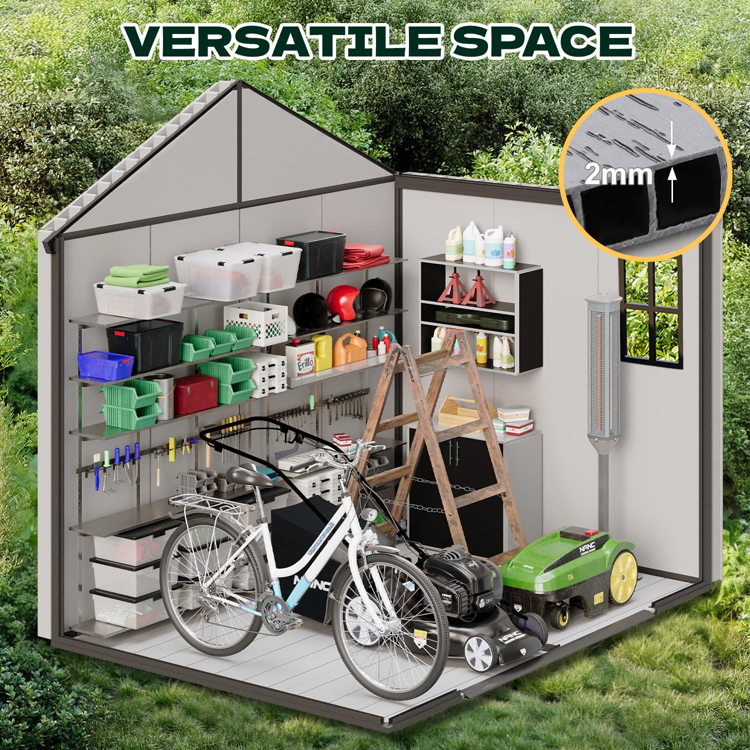 床付きの8フィート×6フィートの樹脂製屋外収納小屋、プラスチ - Garden Tools のレビューと価格