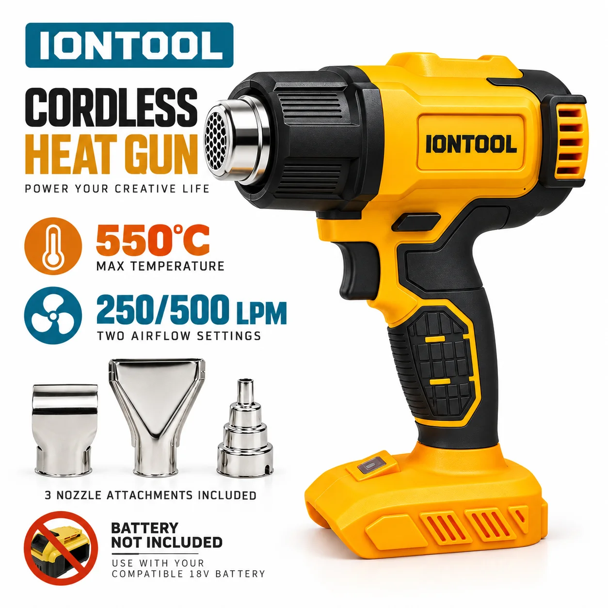 IONTOOL 黄色コードレスヒートガン 550 ℃   家 - Cordless Heat Gun For Shrink Tubing のレビューと価格