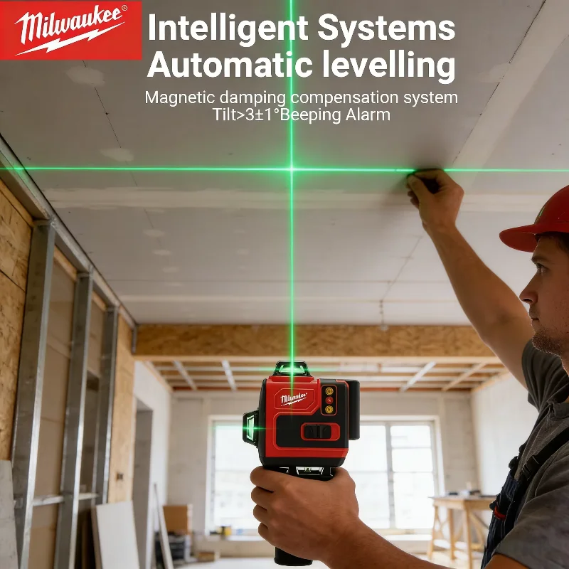 本物のミルウォーキー製4D 16ラインレーザー。高精度、グリ - Laser Level 16 Lines 4D Green のレビューと価格