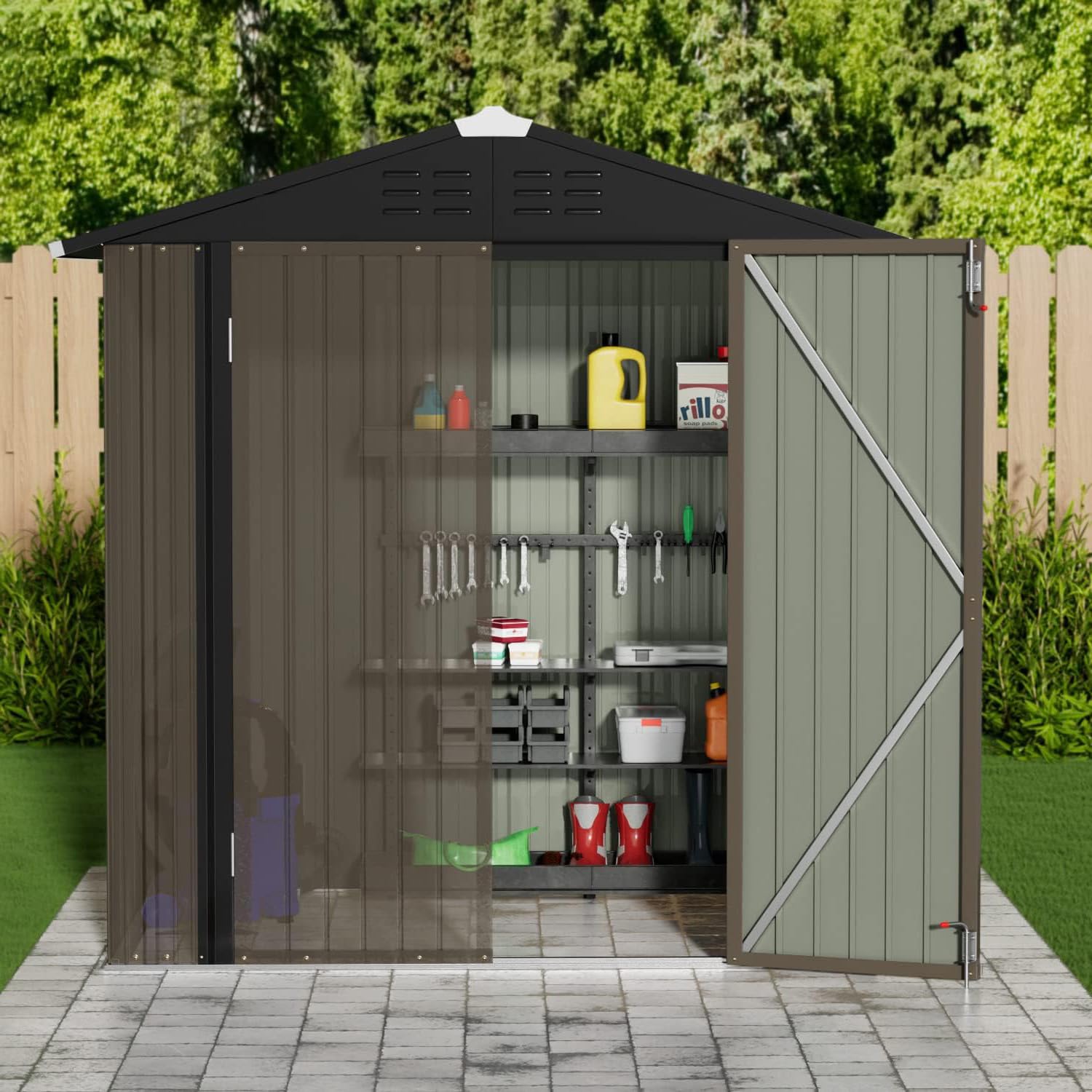 金属製の屋外収納小屋、6フィート×4フィート、耐候性、裏庭や - Garden Tools のレビューと価格